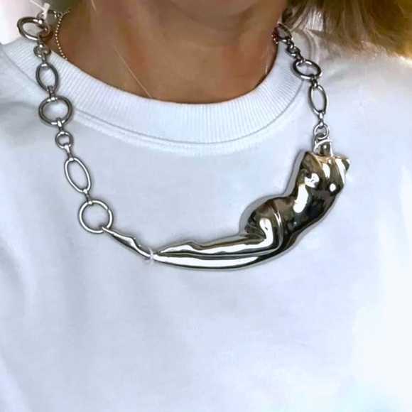 Zara Silver Metal Torso Chain Link Necklace - Picture 3 of 15